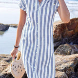 MARTINE™ – ELEGANT STRIBET SKJORTEKJOLE